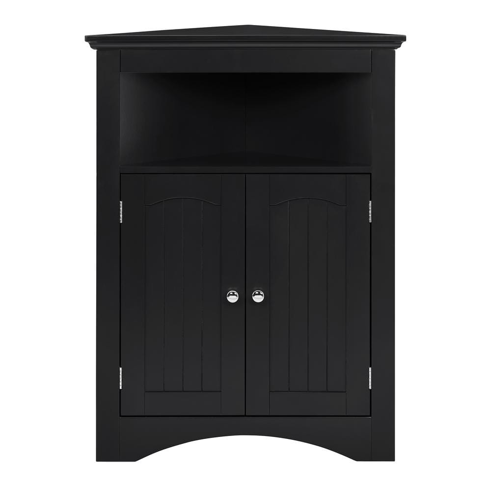 Tileon 24 in. W x 17 in. D x 32 in. H Black MDF Freestanding Triangle Corner Linen Cabinet with Open Shelf