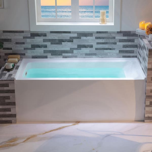 WOODBRIDGE 60 in.L x 32 in.W Acrylic Soaking Alcove Rectangular Bathtub in White with Left Drain and Overflow in Chrome