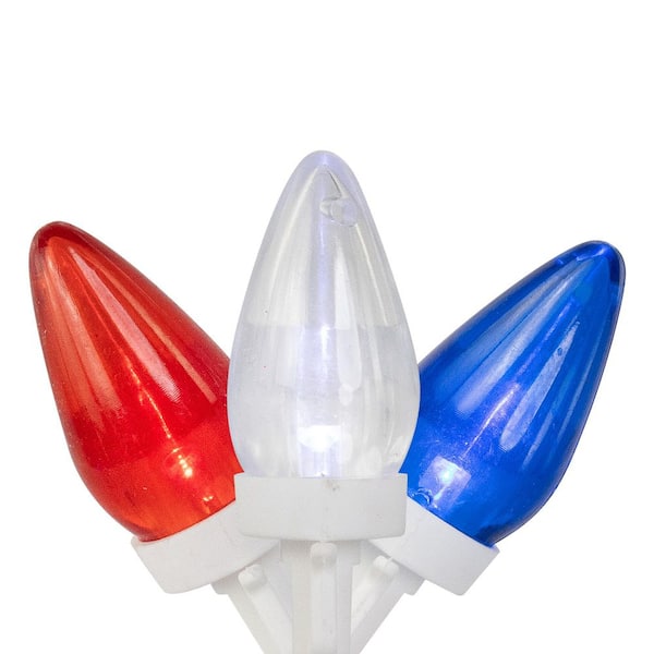 Patriotic C7 LED Christmas Lights-Red Blue and White-16 ft. White Wire-50ct