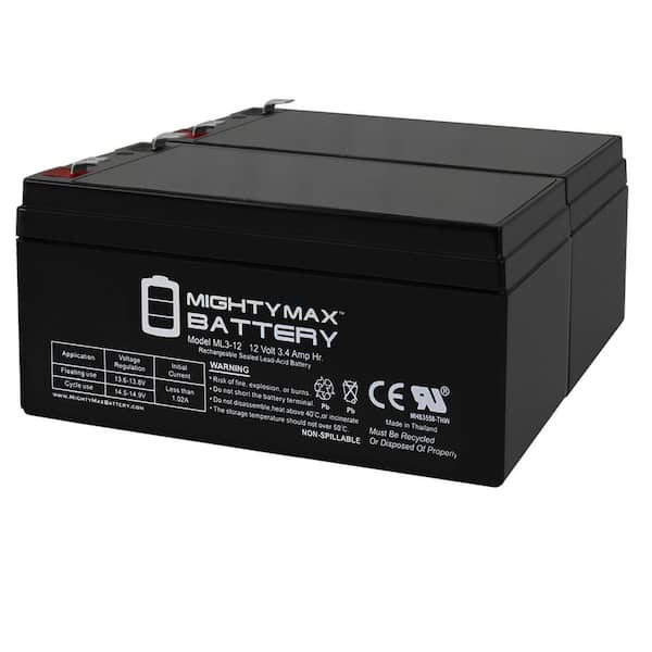 MIGHTY MAX BATTERY ML3-12 12V 3.4AH UPS Replacement Battery for APC BACK-UPS ES BE350R - 2 Pack