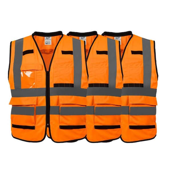 Milwaukee Performance Large/X-Large Orange Class 2-High Visibility Safety Vest with 15 Pockets (3-Pack)