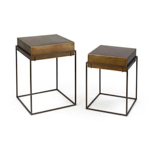 15.75 in. x 23.5 in. Burnished Gold Square Metal Side Tables (Set of 2)