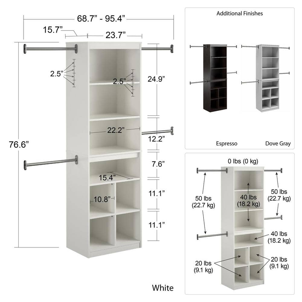 White Laminated Particleboard Closet Storage System with Adjustable Rods