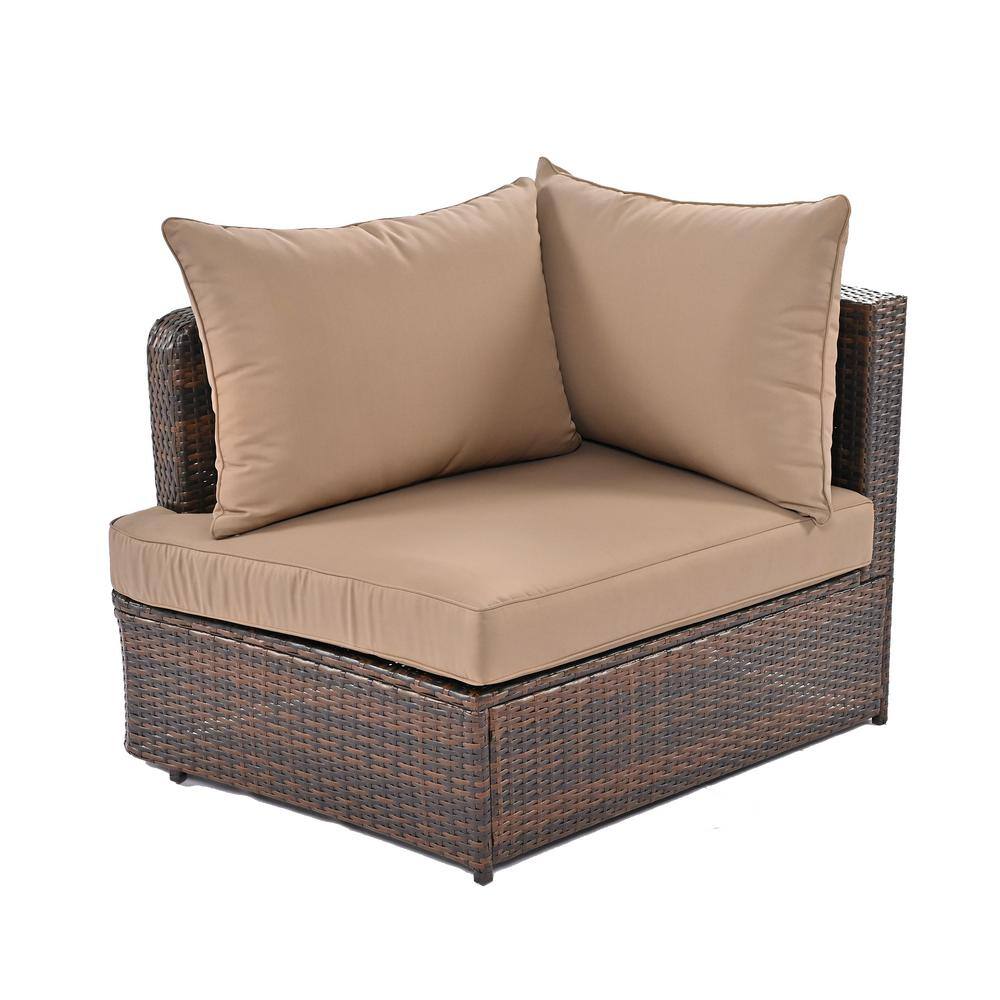 Brown Steel Frame 5-Person Outdoor Sectional Sofa Set with Cushions