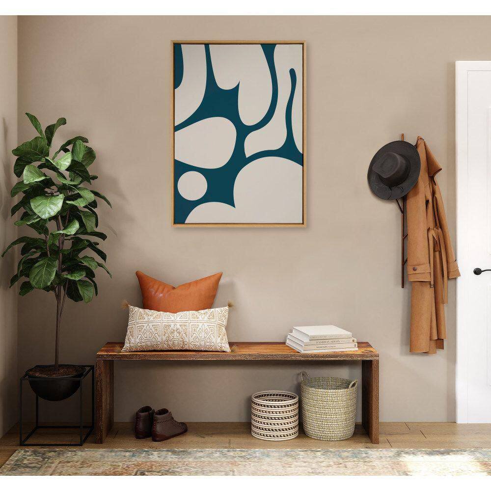 Natural Framed Abstract Canvas Wall Art in Dark Green and Tan, 28x38