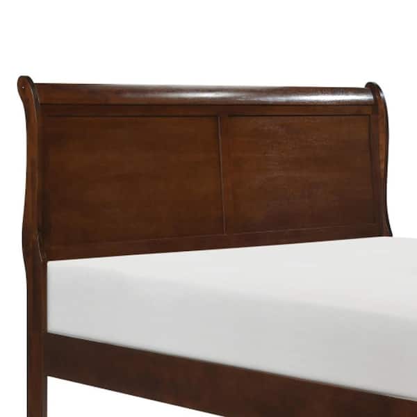 Benjara Gage Brown Cherry Wood Queen Sleigh Bed BM295816