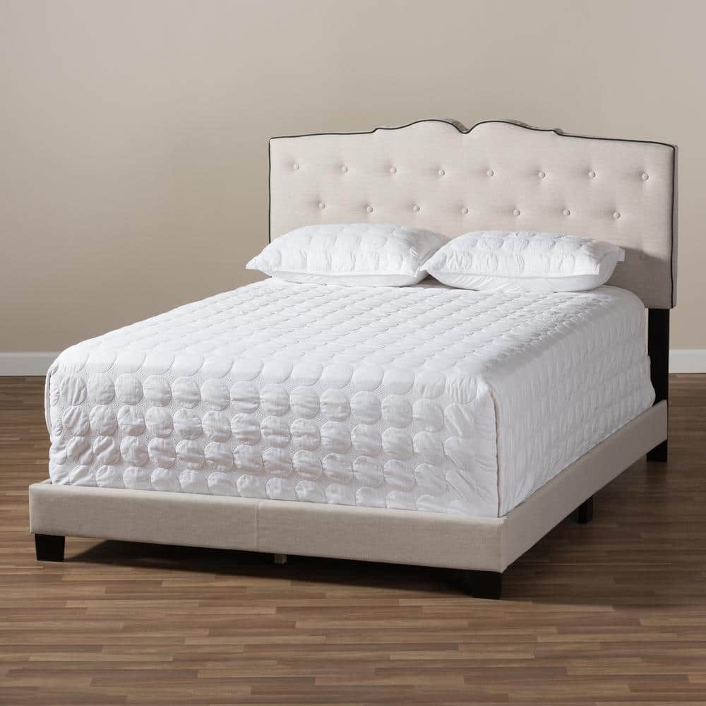 Vivienne King-Sized Light Beige Tufted Upholstered Bed with Wood Frame