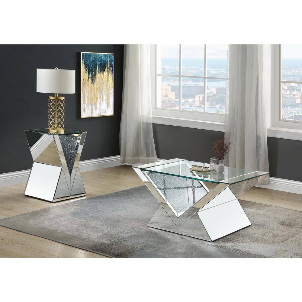 Glam V-Shaped Mirrored Glass Pedestal End Table