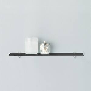 30 in. L x 0.37 in. H x 6 in. W Floating Wall Mount Black Tempered Glass Rectangular Shelf in Chrome Brackets