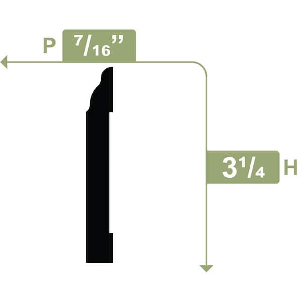 Ekena Millwork 3-1/4 in. x 1/2 in. x 96 in. Base Moulding, PVC (8-Pack)