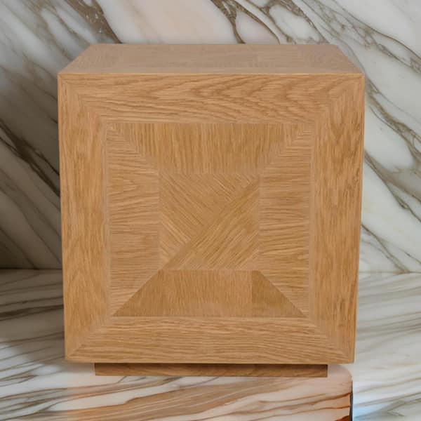 Benjara 17.5 in. Brown Square Wood End Table with Geometric Design