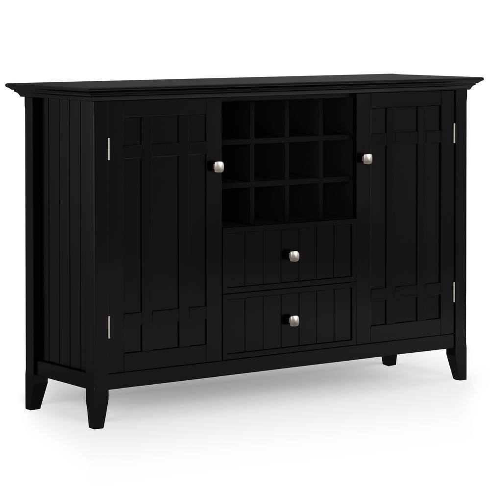 Bedford Black Solid Wood 54" Sideboard Buffet with Wine Rack
