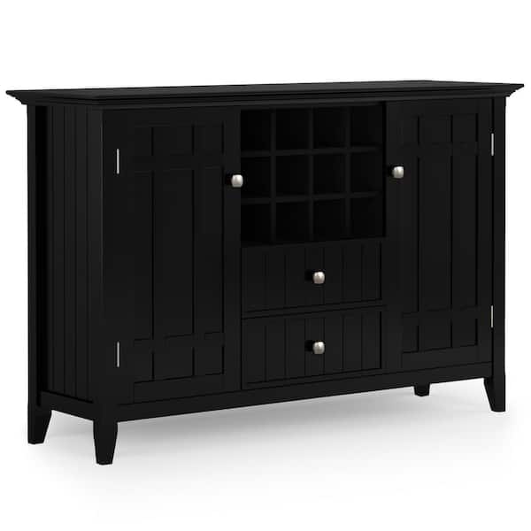 Simpli Home Bedford Solid Wood 54 in. Wide Transitional Sideboard Buffet and Wine Rack in Black