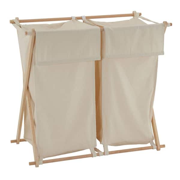 HOUSEHOLD ESSENTIALS Collapsible Wood X-Frame Double Laundry Hamper Sorter