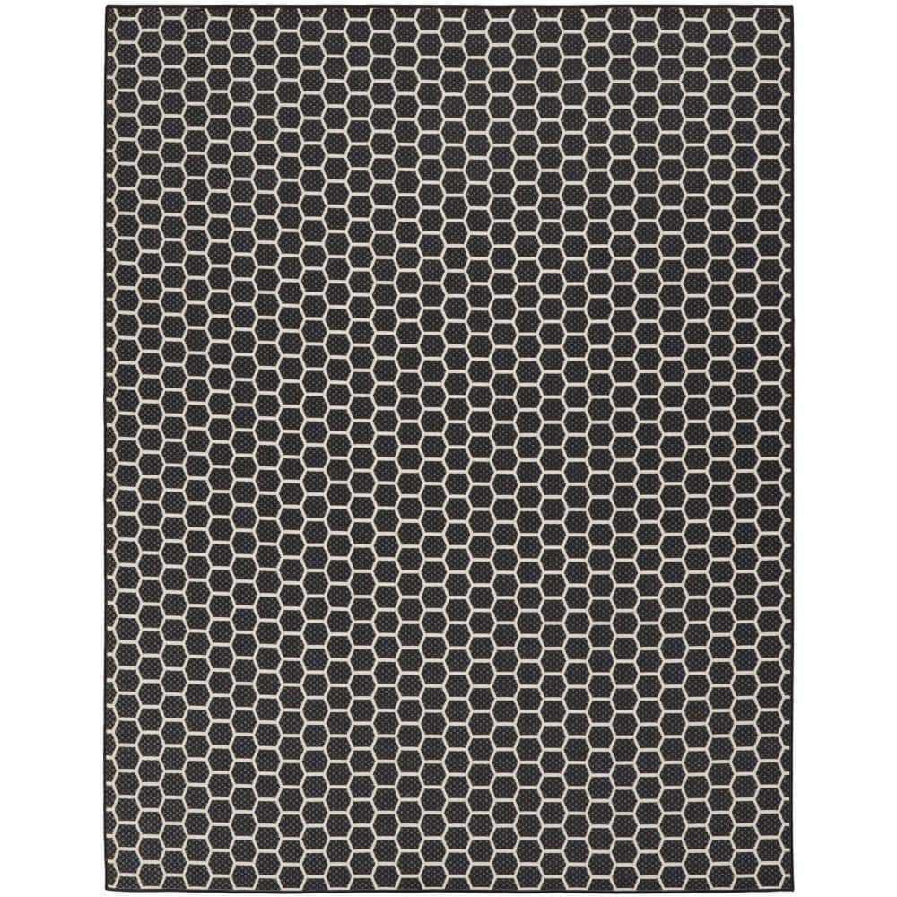 Nourison Reversible Indoor Outdoor Black 9 ft. x 12 ft. Honeycomb ...