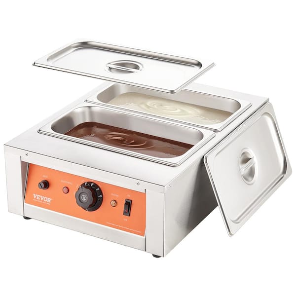 VEVOR Chocolate Tempering Machine 17.6 lbs.2 Tanks Chocolate Melting Pot 1500W Stainless Steel Electric Commercial Food Warmer