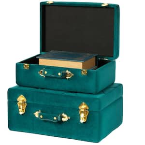 Decorative Green Tufted Velvet Suitcase Treasure Chest (Set of 2)