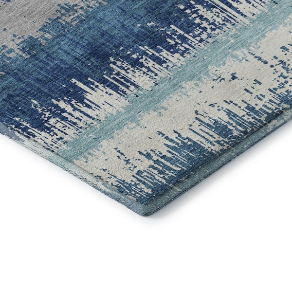 Mayfield Premium Machine Washable Abstract AMF1013 Blue 2 ft. 3 in. x 7 ft. 6 in. Runner Rug