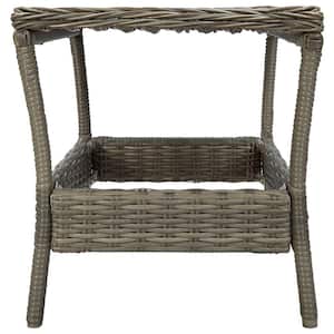 Brown 7.7 in. x 17.7 in. x 18.3 in. Poly Rattan Outdoor Garden Table