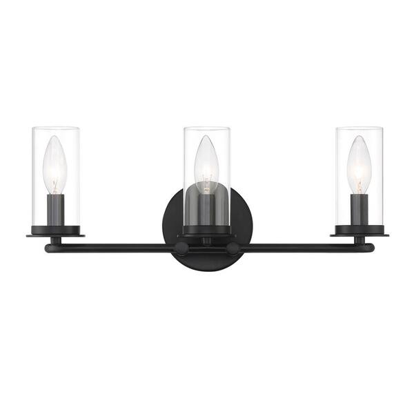 Designers Fountain - Hudson Heights 18 in. 3-Light Matte Black Transitional Vanity with Clear Glass Shades