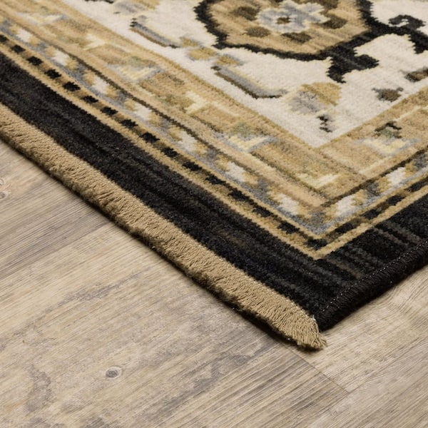 Amara 2 ft. x 10 ft. Tan/Black Oriental Area Rug