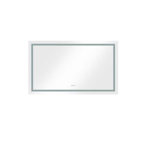 Unbranded 60 in. W x 36 in. H Large Rectangular Frameless Anti-Fog Ceiling LED Wall Bathroom Vanity Mirror in White