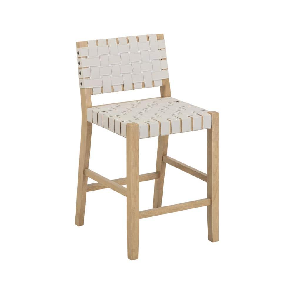 Cohen White Faux Leather and Wood Bar Stool
