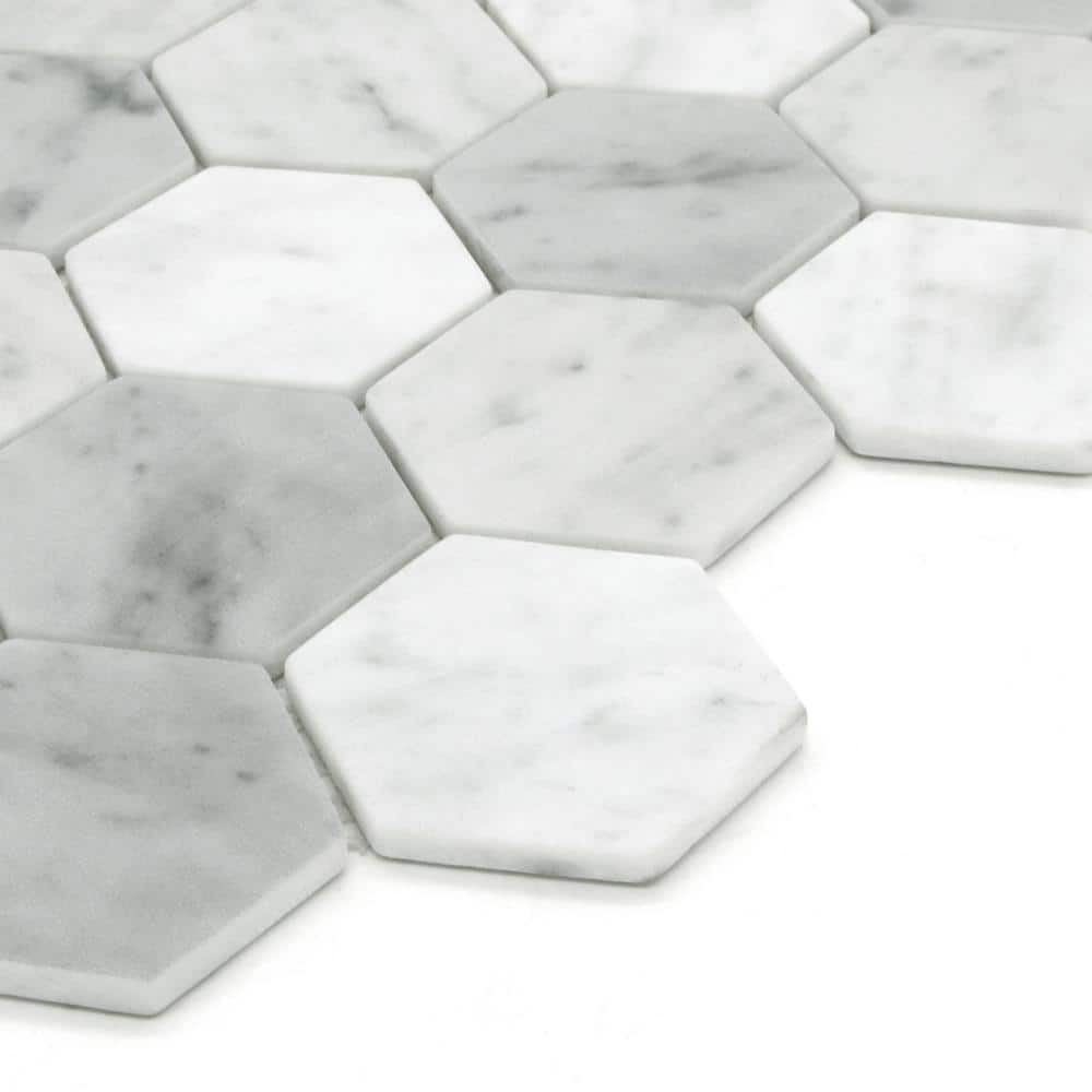 White Carrara Hexagon Matte Recycled Glass Mosaic Tile