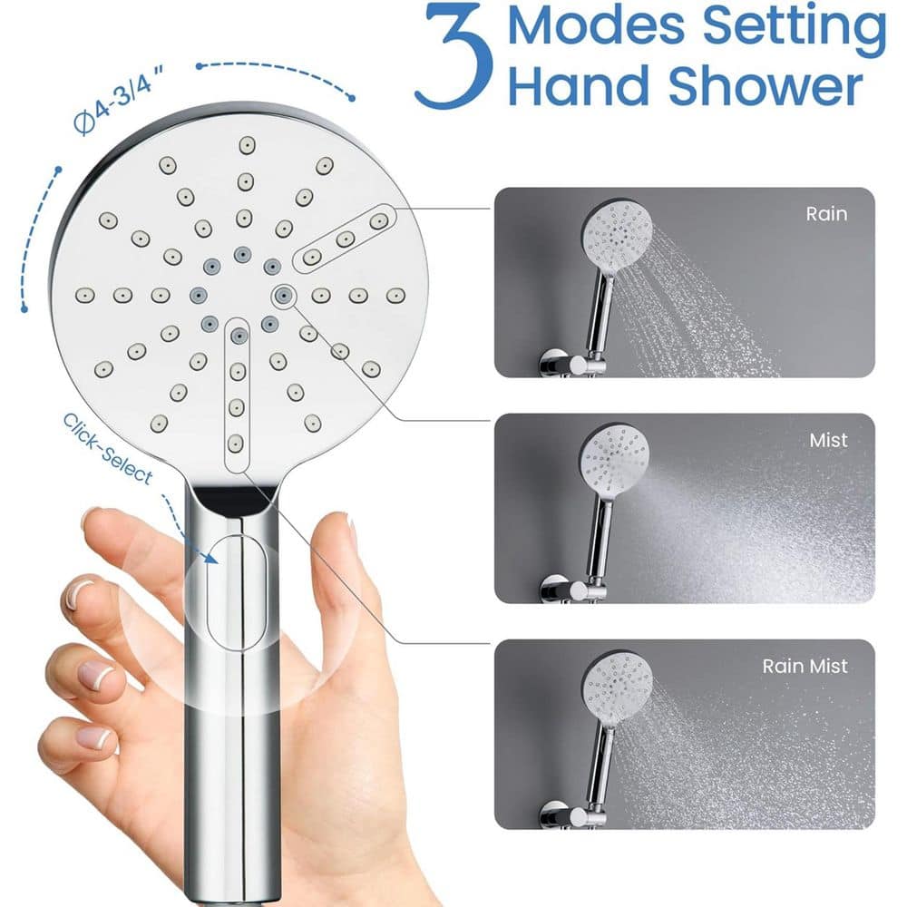 Chrome Wall Mounted Circular Shower System with Brass Rain Shower