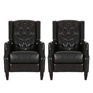 Steinaker Midnight Black Faux Leather Tufted Pushback Recliners (Set of 2)