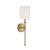 Savoy House 5 in. W x 20 in. H 1-Light Natural Brass Wall Sconce with ...