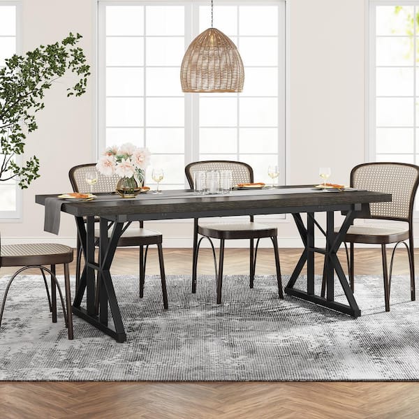 BYBLIGHT Roesler Black Wood 70.86 in. W. 4-Legs Long Dining BYBLIGHT Roesler Black Wood 70.86 in. W. 4-Legs Long Dining
