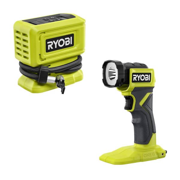 RYOBI ONE+ High Pressure Inflator Kit with 2.0 Ah Battery, Charger, and Cordless LED Light