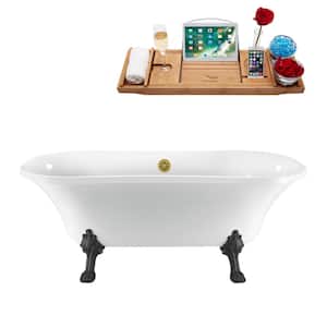 68 in. Acrylic Clawfoot Non-Whirlpool Bathtub in Glossy White With Brushed Gun Metal Clawfeet And Brushed Gold Drain