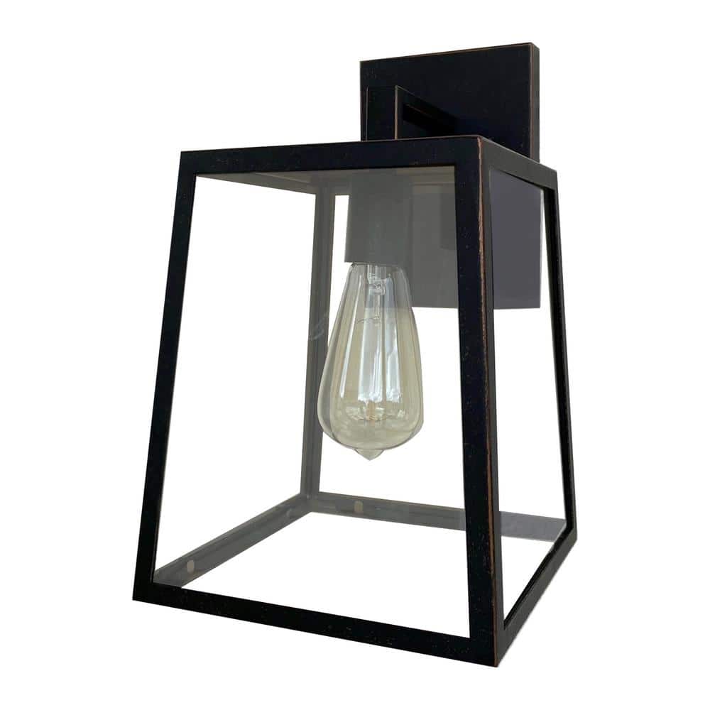 Small Trey 1-Light Oil Rubbed Bronze Outdoor Wall Lantern Sconce