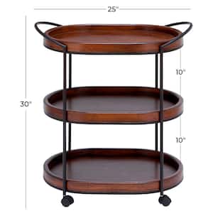 Brown Rolling 3 Shelves Bar Cart with Handles