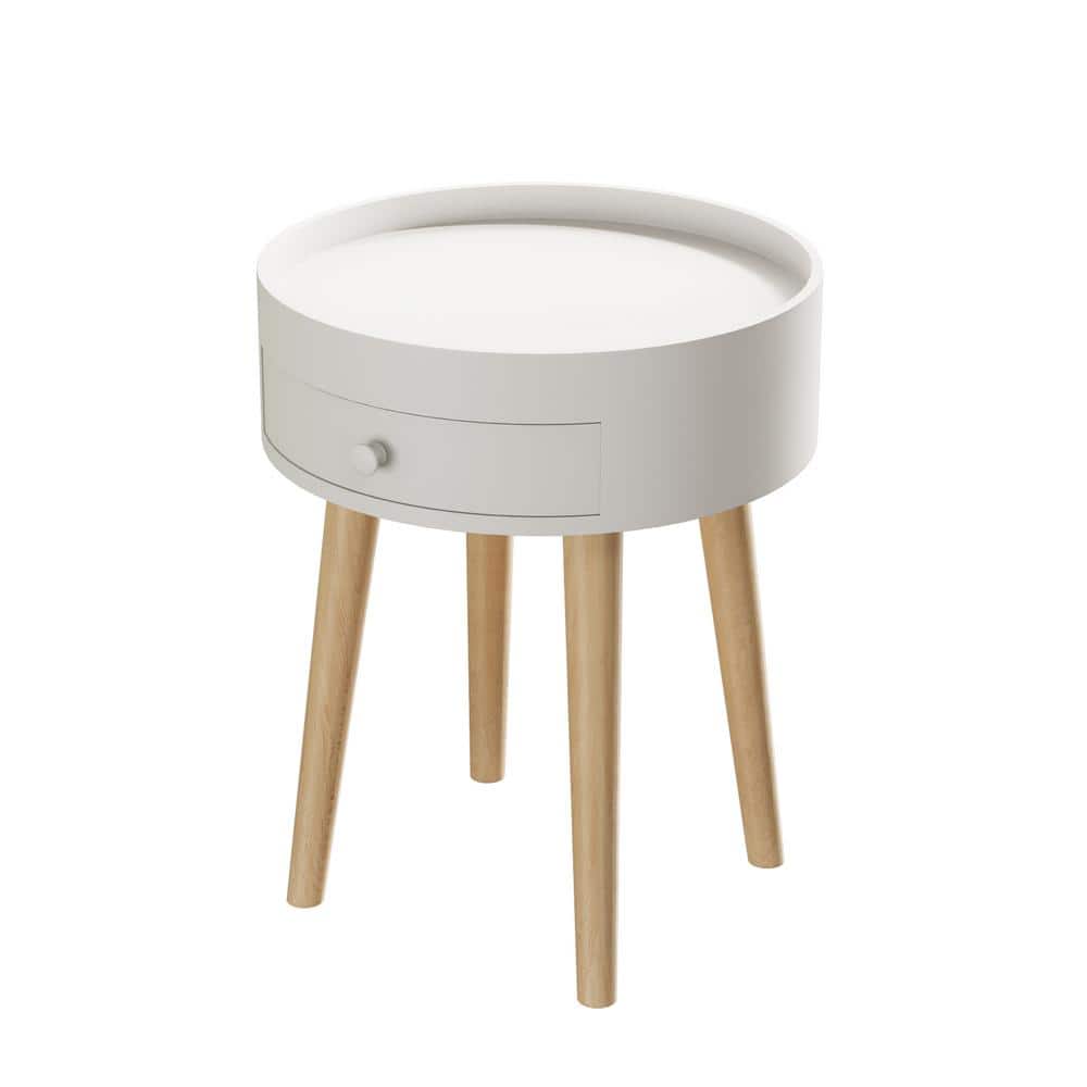 18 in. White Modern Coffee Table with Drawer, Bedside Table, Sofa Side Tabl