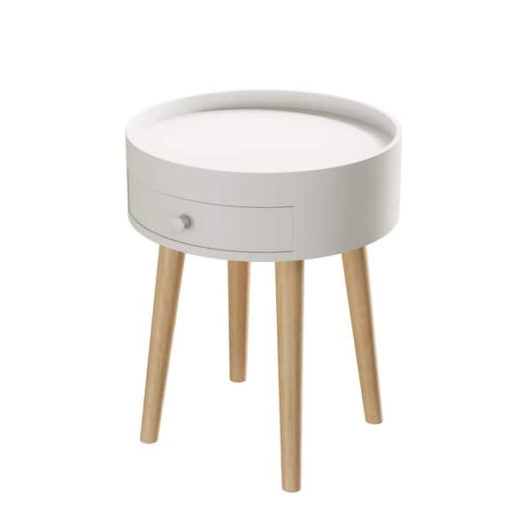 Unbranded 18 in. White Modern Coffee Table with Drawer, Bedside Table, Sofa Side Table, Oak Table Legs