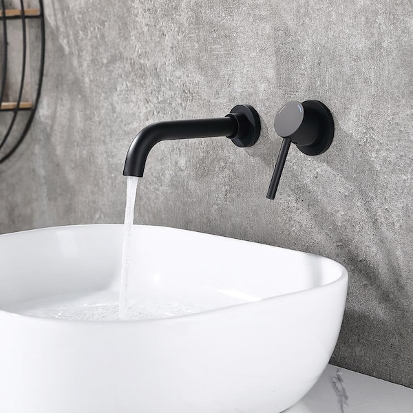 Single Handle 2 Holes Wall Mount Faucet for Bathroom Sink or Bathtub with Brass Rough-in Valve in Matte Black