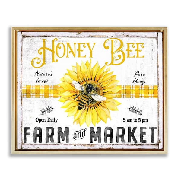 Stupell Industries Rustic Honey Bee and Flower by Creatif Belle Gold Floater Frame Animal Graphic Art Print 17 in. x 21 in.