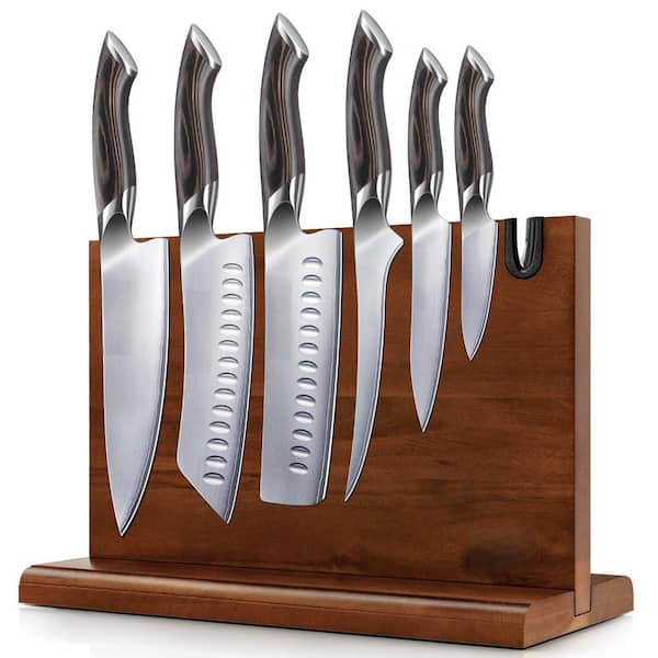 7-Piece Japanese High Carbon Stainless Steel Magnetic Knife Block Set, Chef Knives Sets with Ergonomic Pakkawood Handle