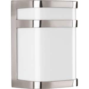Valera LED Collection 1-Light Brushed Nickel Matte White Acrylic Shade Modern Outdoor Small Wall Lantern Light
