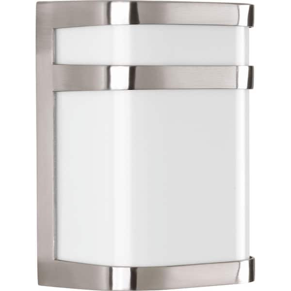 Progress Lighting Valera LED Collection 1-Light Brushed Nickel Matte White Acrylic Shade Modern Outdoor Small Wall Lantern Light