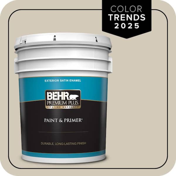BEHR PREMIUM PLUS 5 gal. Designer Collection #DC-010 Even Better Beige Satin Enamel Exterior Paint & Primer