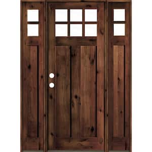64 in. x 96 in. Craftsman Knotty Alder RM Stain Right-Hand Low-E 10-Lite Clear Wood Single Prehung Front Door/Sidelites