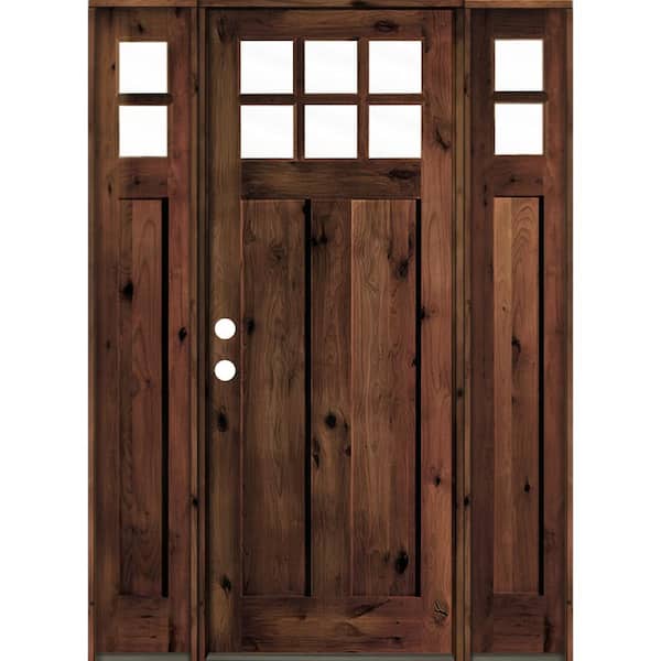 Krosswood Doors 70 in. x 96 in. Craftsman Knotty Alder RM Stain Right-Hand Low-E 10-Lite Clear Wood Single Prehung Front Door/Sidelites