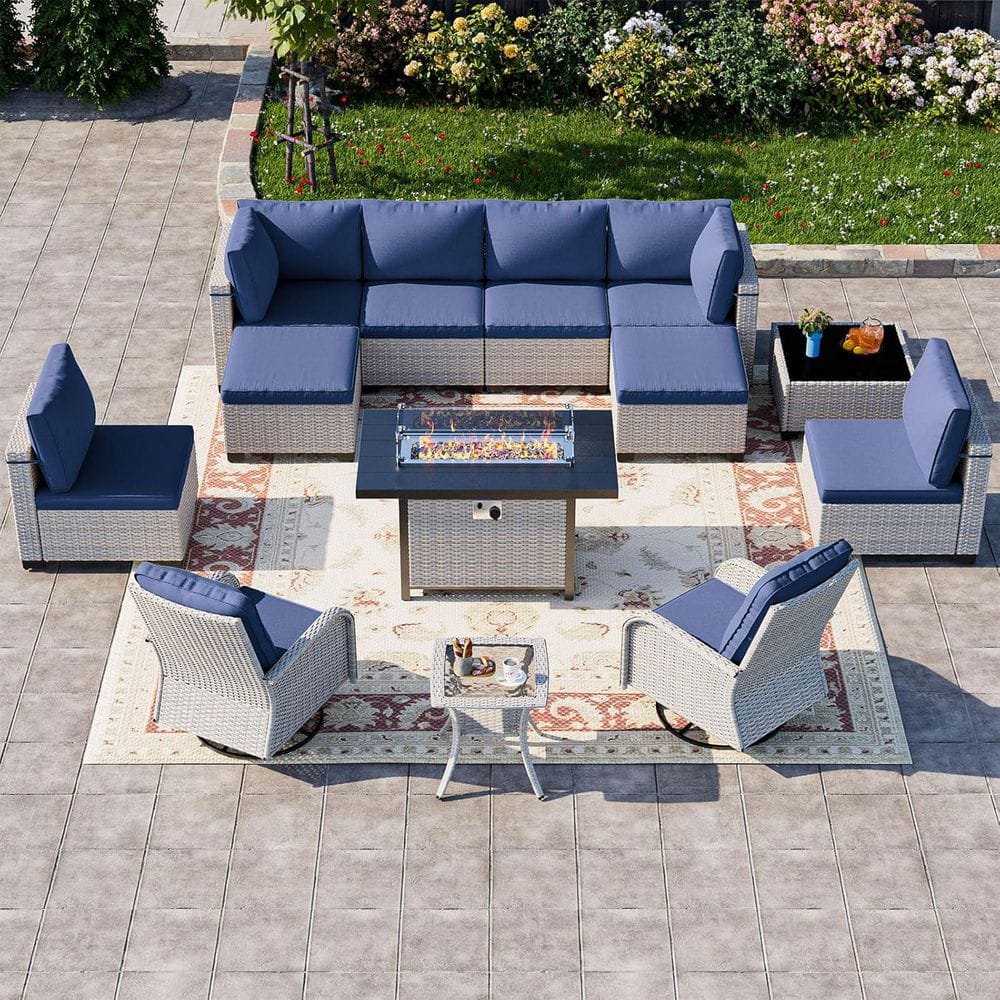muphyers 13-Piece Wicker Patio Conversation Set with Fire