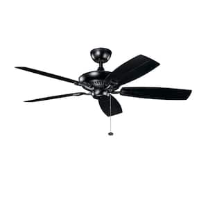 Canfield Patio 52 in. Outdoor Satin Black Downrod Mount Ceiling Fan with Pull Chain for Patios or Porches