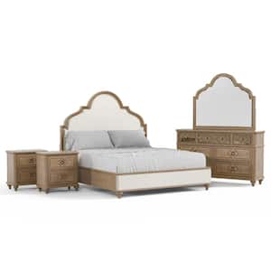 Brightwell 5-Piece Rustic Oak Wood Queen Bedroom Set with 2 Nightstands and Dresser/Mirror