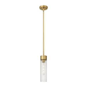 Empire 100-Watt 1 Light Brushed Brass Shaded Pendant Light with Clear glass Clear Glass Shade